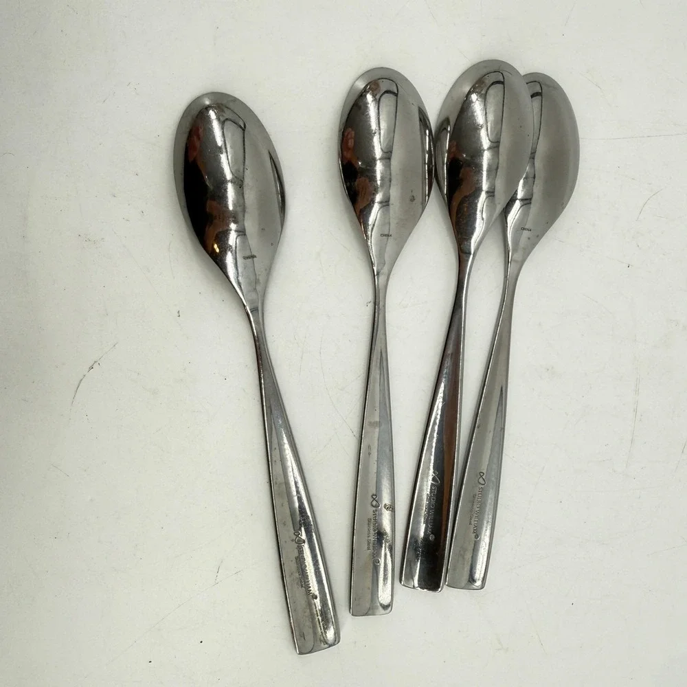 Studio William Spoon 4pc Silver Stainless Steel Modern Square Handle Flatware